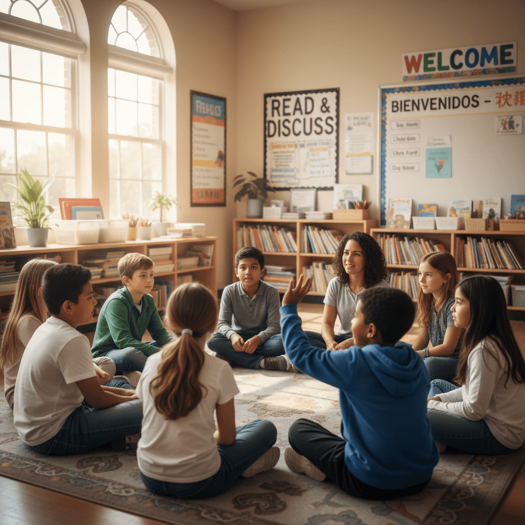 ESL students engaged in classroom discussion