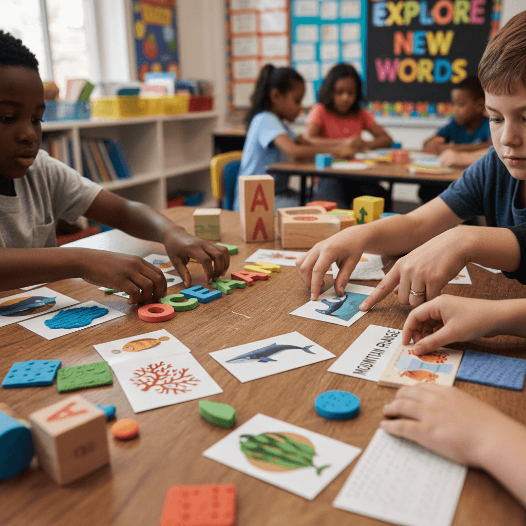 Vocabulary building activity using visual supports and manipulatives