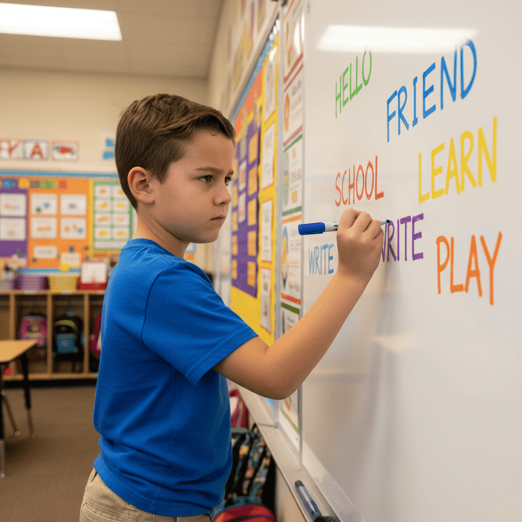 Student practicing writing skills